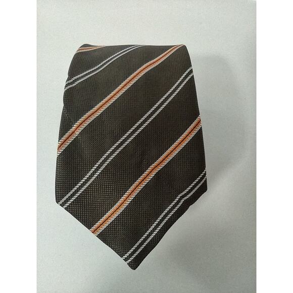 Adrienne Vittadini Tie Brown, Diagonal Orange Stripes With Tie Clip Fall Colors - Picture 10 of 10